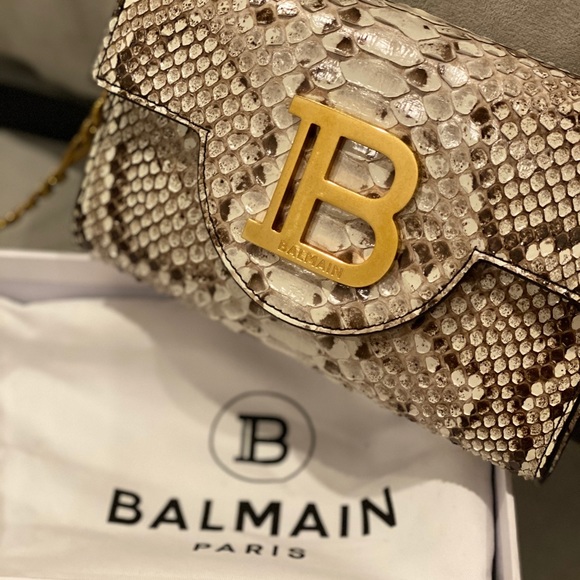 Balmain Handbags - Auth Balmain Medallion Python Clutch Bag
